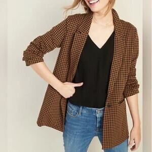 Old Navy Houndstooth Jacquard Boyfriend Blazer Camel Black Women's Small Tall